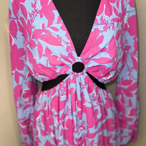 Meet Me In Santorini Floral Long Sleeve Dress- Size Large - Picture 4 of 9